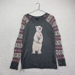 American Eagle Outfitters Love Polar Bear Grey / Pink Nordic Sweater Wom M